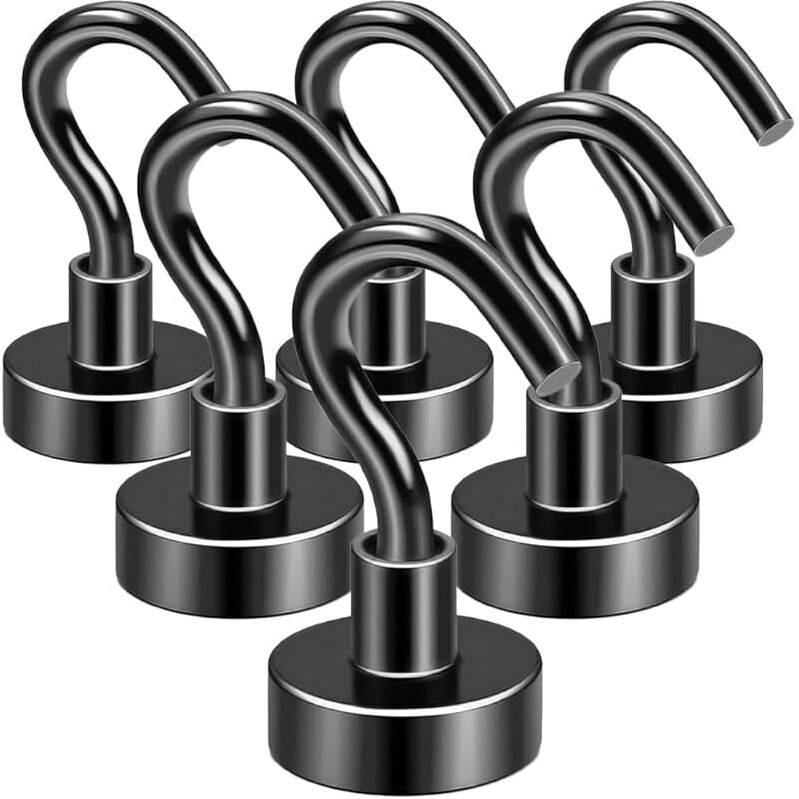 6-Pack Neodymium Black Magnetic Hooks - Versatile and Strong Holding Solution