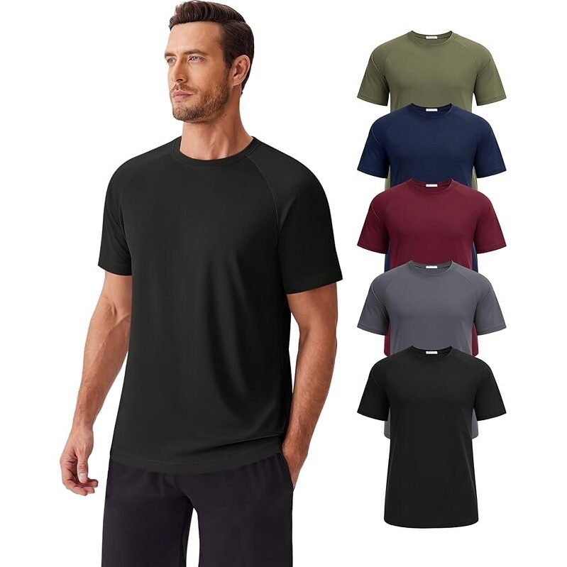 5-Pack Men's Short Sleeve Moisture Wicking Workout Shirts