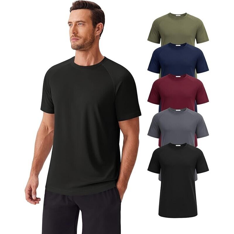 5-Pack Men's Short Sleeve Moisture Wicking Workout Shirts