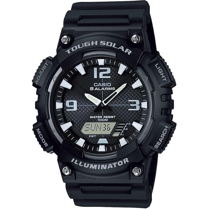 Casio AQS800W Series Solar Powered Analog Digital Watch - Tough Solar Power with Battery Indicator