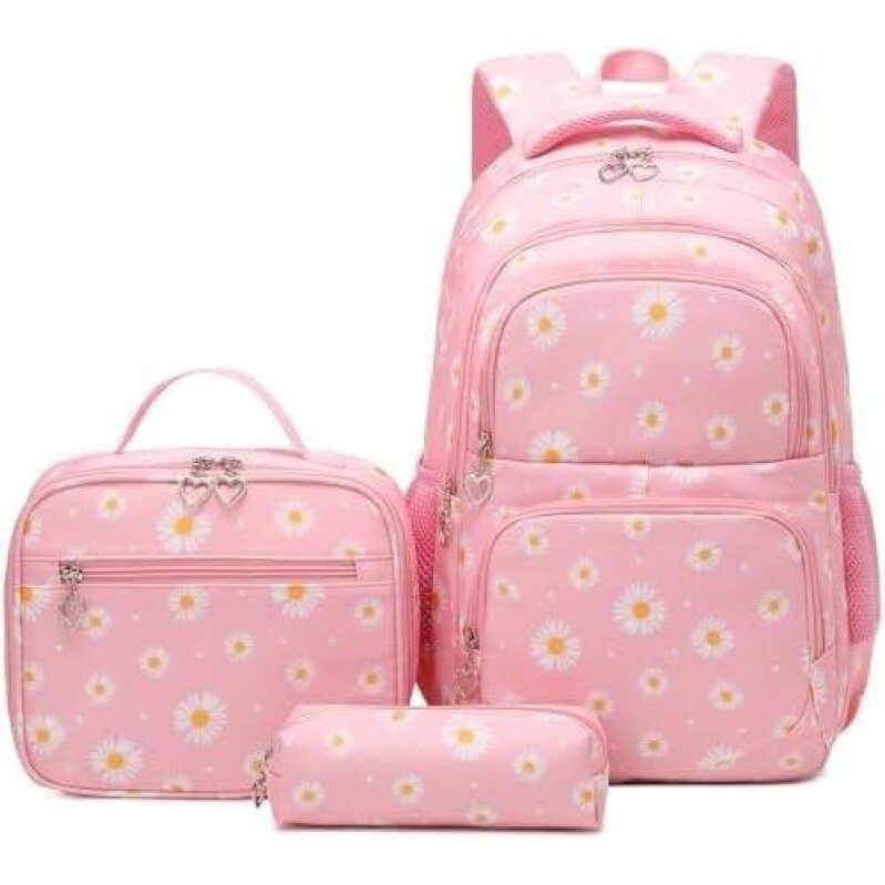 Lightweight Waterproof Daisy Patterned Backpack Set for Girls - 50% Discount