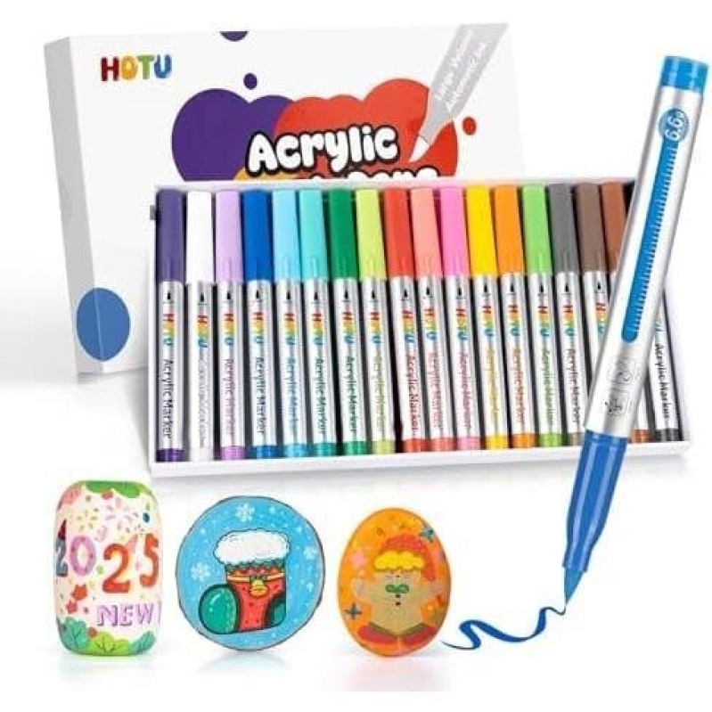 HOTU Acrylic Markers - 18 Colors, 6.6g, Triple Ink Capacity, Waterproof, Non-Smudging