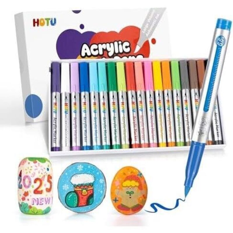 HOTU Acrylic Markers - 18 Colors, 6.6g, Triple Ink Capacity, Waterproof, Non-Smudging