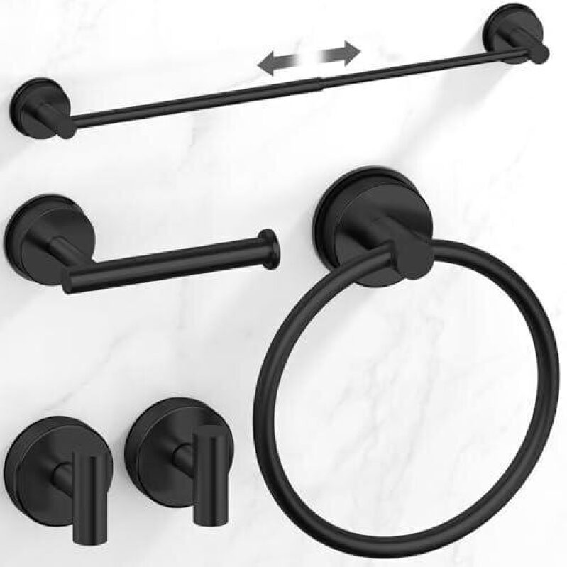 Matte Black 5-Piece Bathroom Set with Suction Cups - 50% Discount