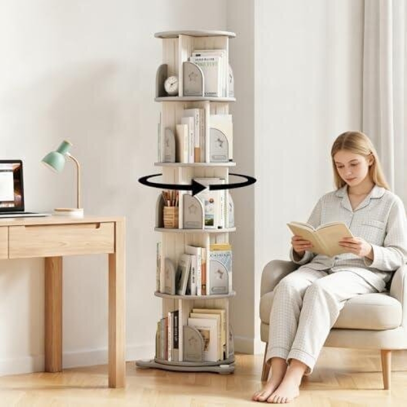 Five-Tier Corner Bookshelf with 360° Rotation - 50% OFF