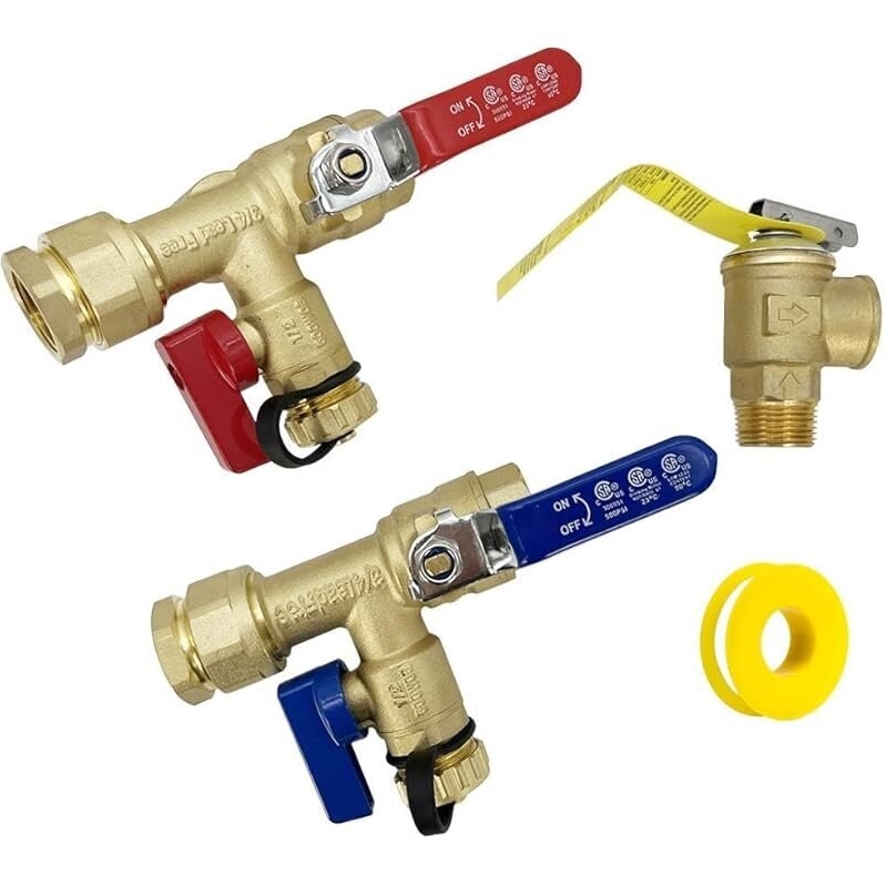 3/4in IPS Isolator Tankless Water Heater Service Valve Kit with PTFE Tape