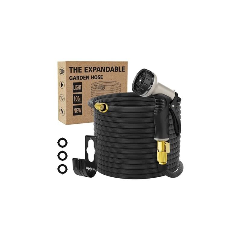 100ft Flexible Garden Hose with Nozzle - Lightweight and Anti-Kink