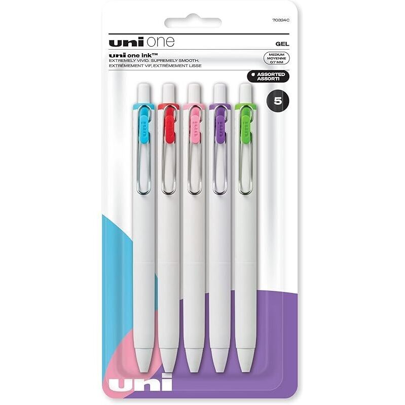 5 Pack Uni-ball One Retractable Gel Pens - Versatile Writing Essentials