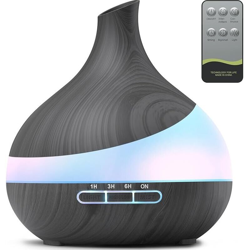 Essential Oil Diffuser - 500ML, Remote Control, Wood Grain Design