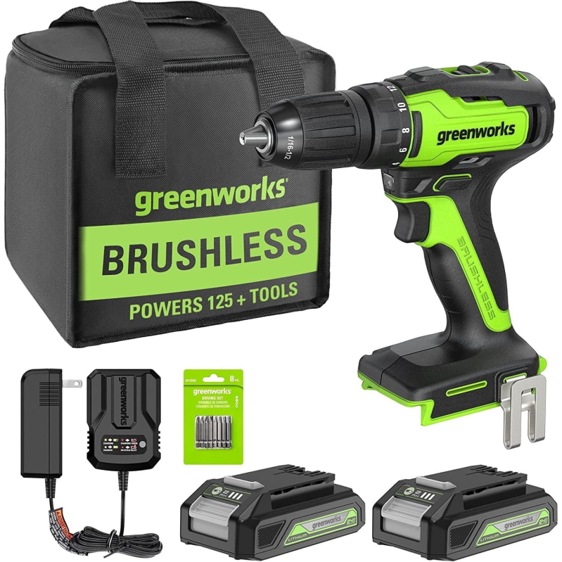 Greenworks 24V Brushless Drill Kit with Tool Bag - High Performance