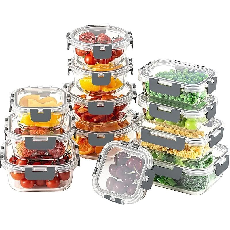 HOMBERKING 24-Piece Borosilicate Glass Food Storage Containers with Lids