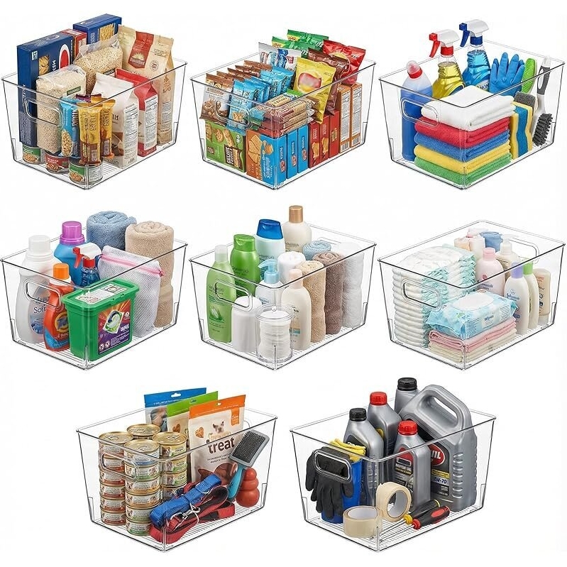 8-Pack Large Clear Plastic Storage Bins - 12x8x6 inches, Versatile and Durable