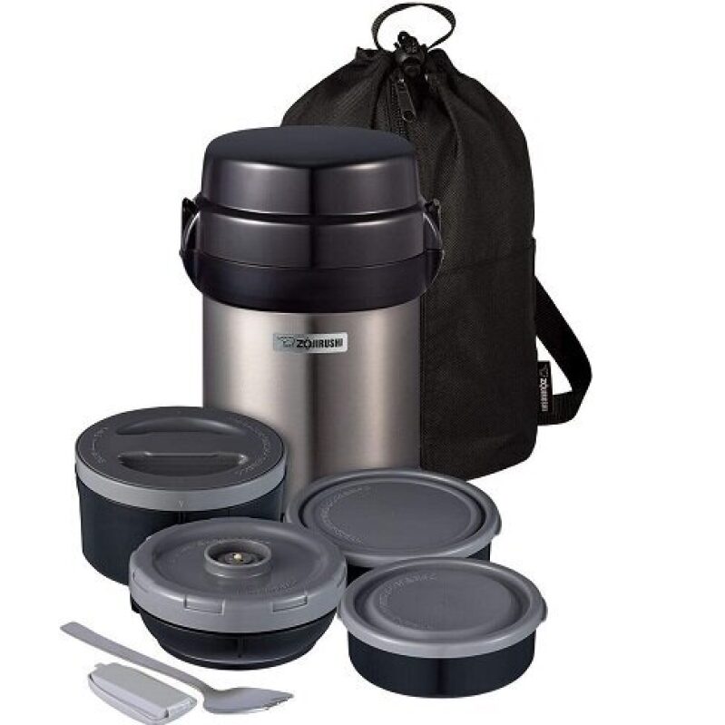 Zojirushi Stainless Steel Bento Box Set - 1.23L Capacity, 6-Hour Temperature Retention