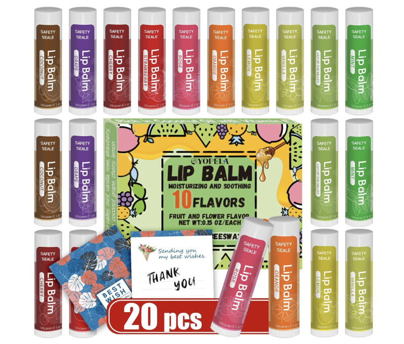 Premium Vitamin E Lip Balms - 20 Pack, 10 Flavors