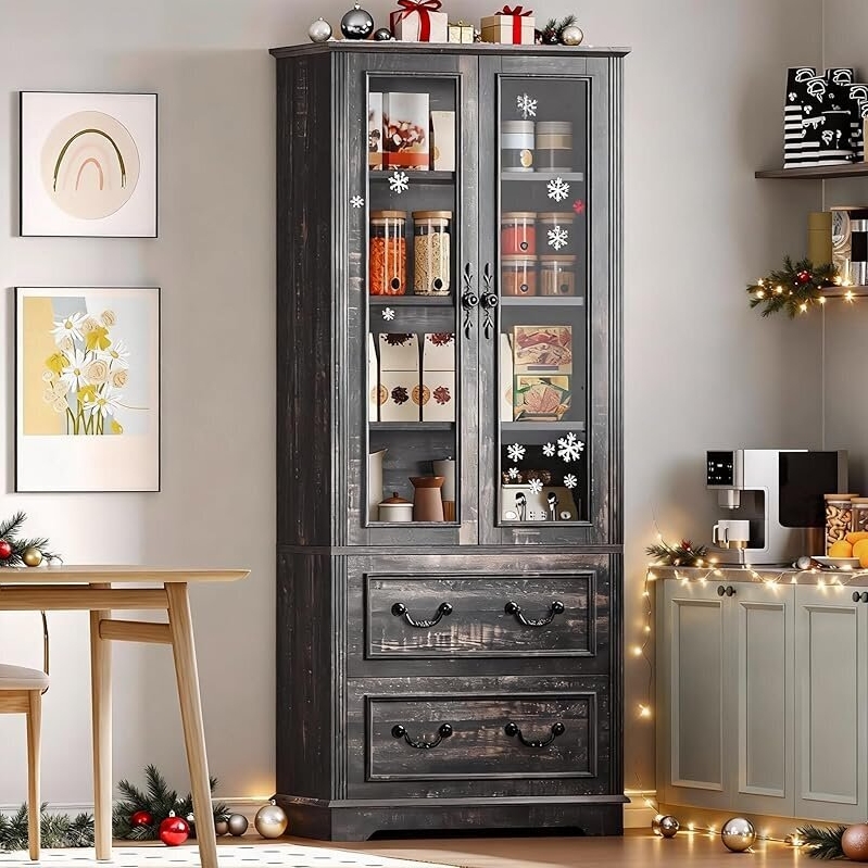 DWVO 76-inch Storage Cabinet - Pantry with Adjustable Shelves & Drawers