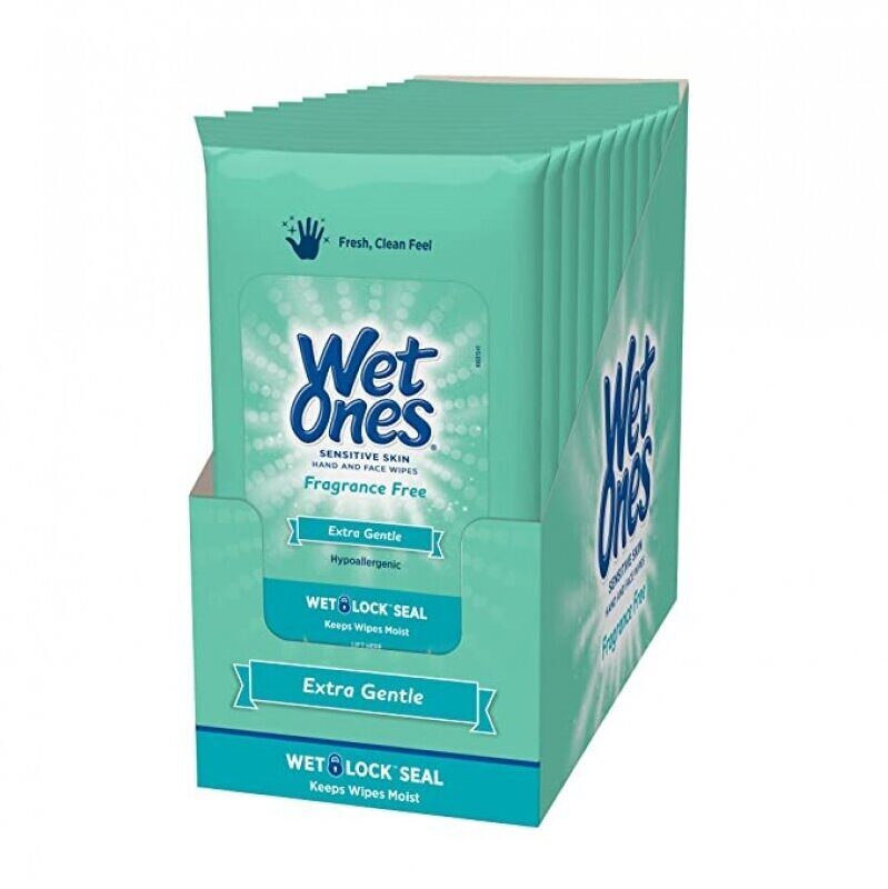 Wet Ones Sensitive Skin Hand Wipes, 20 Count (Pack Of 10) - Gentle and Effective Cleaning