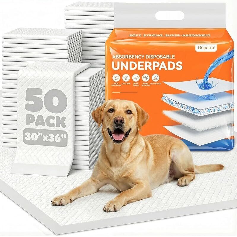 50-Pack Super Absorbent Dog Pee Pads by Doporro - 36x30 Inches
