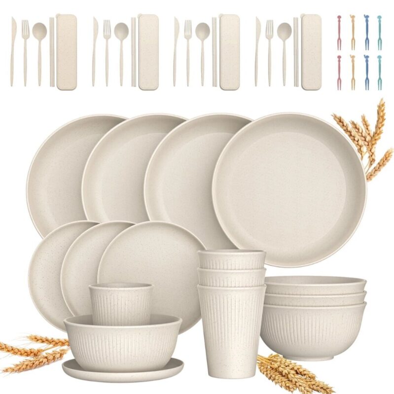 Affordable 48-Piece Wheat Straw Dinnerware Set for $20