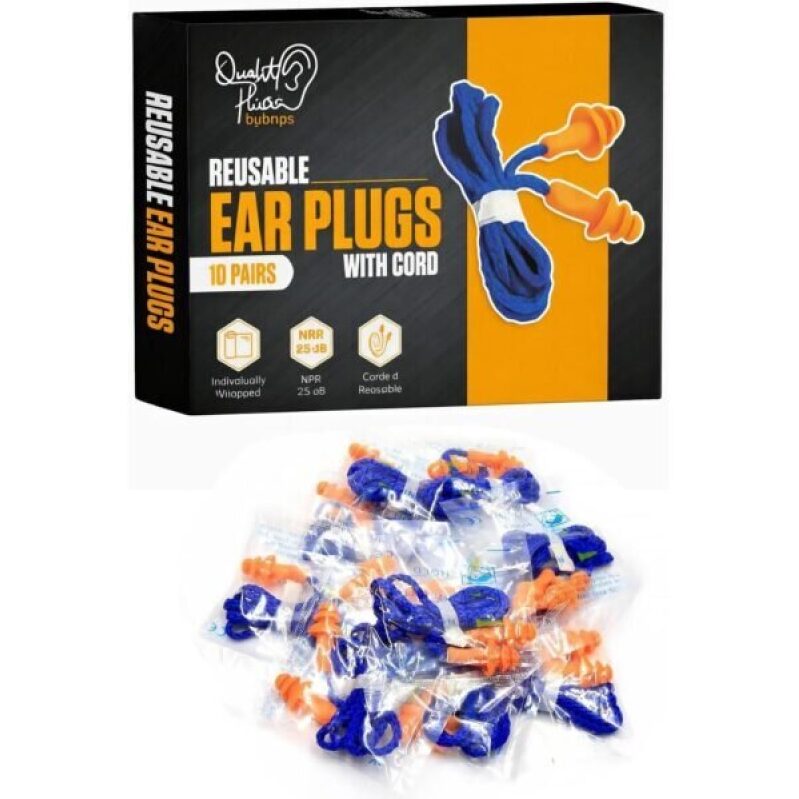 Reusable Ear Plugs with Cord - 10 Pairs - Perfect for Shooting Ranges
