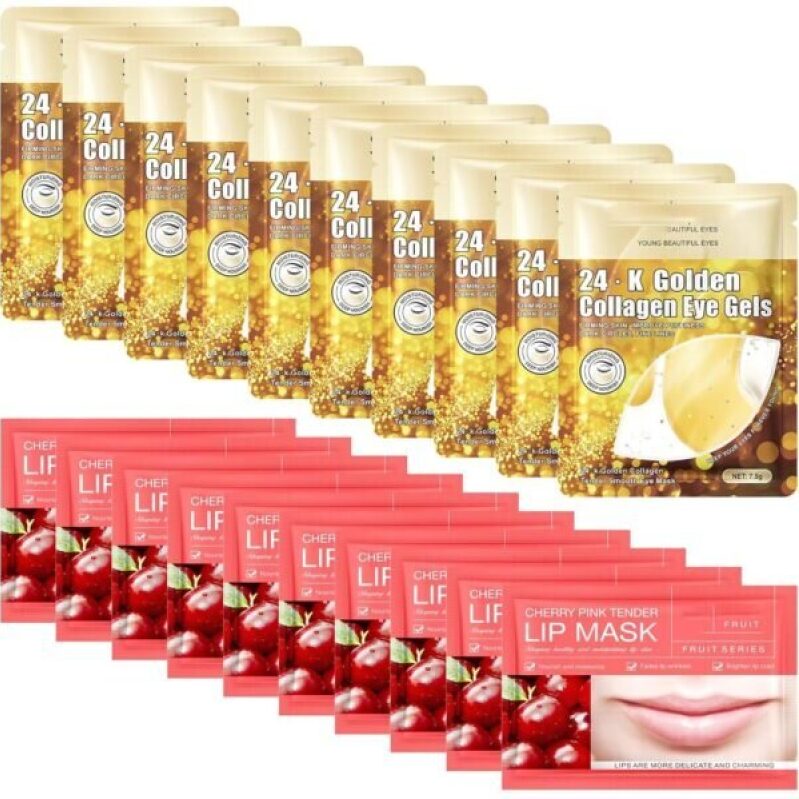30-Piece Set of Collagen Lip Masks and Eye Gels with 24K Gold