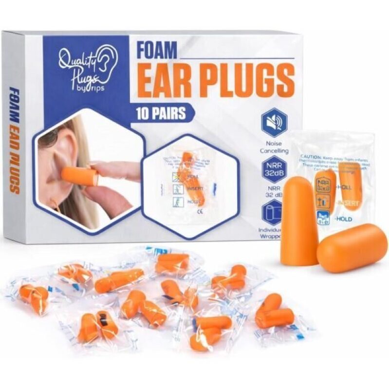 Quality Foam Ear Plugs: 10 Pairs with 32dB Noise Cancellation - Ideal for Sleep