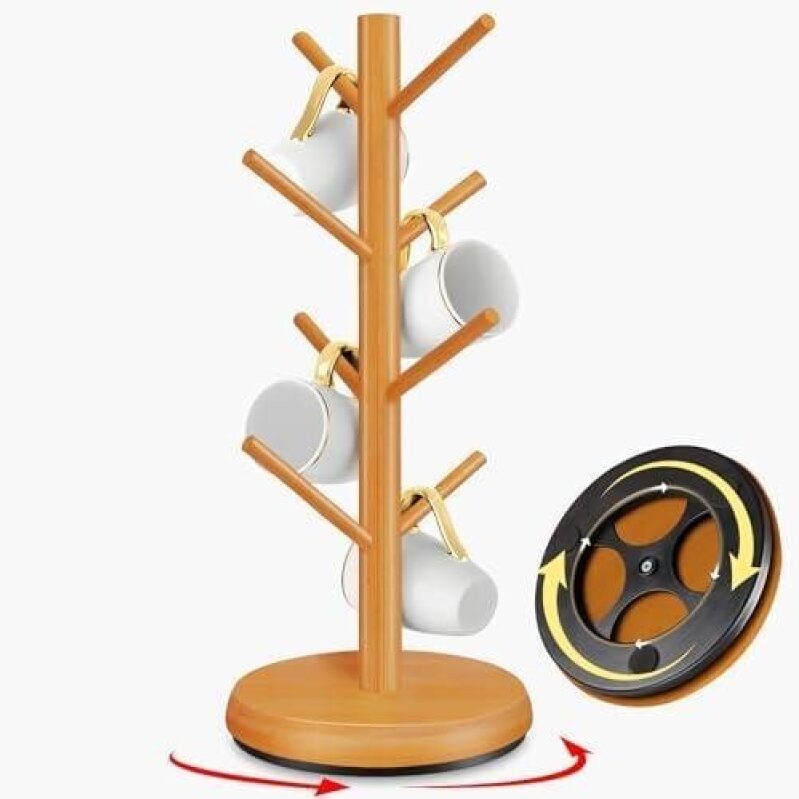 Eight Hook 360° Rotating Wooden Coffee Cup Rack - 44% OFF