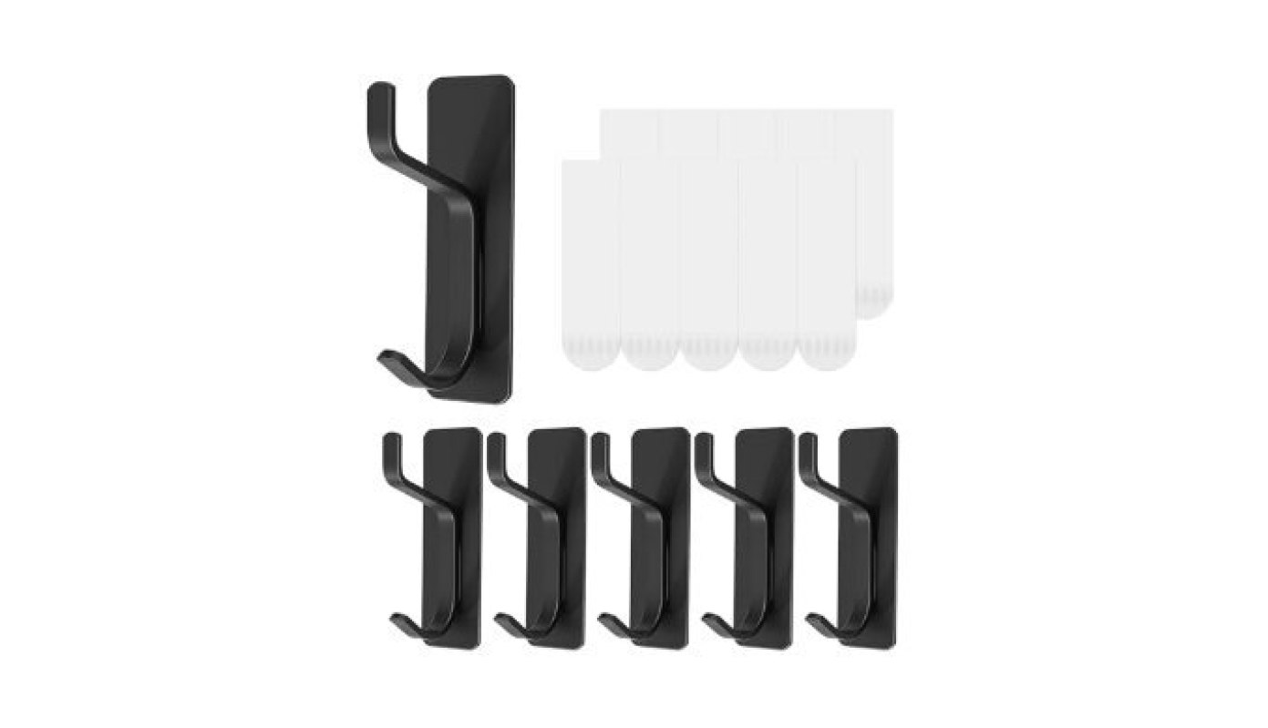 Dntorx 6 Pcs Black Wall Hooks - Heavy Duty Adhesive Towel Hooks
