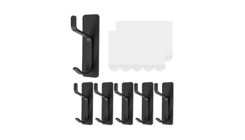 Dntorx 6 Pcs Black Wall Hooks - Heavy Duty Adhesive Towel Hooks