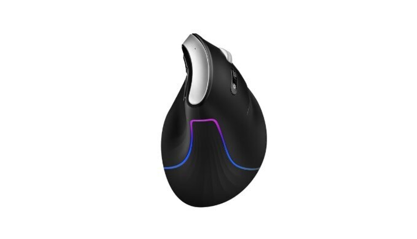 Ergonomic Vertical Mouse with Adjustable RGB Lighting - Rechargeable, Tri-Mode Connectivity