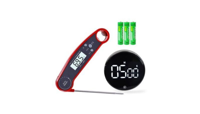 Instant Read Digital Meat Thermometer and Kitchen Timer Set with Backlight - Accurate Probe for Grilling, BBQ, Smoking, and Oven Cooking (Fahrenheit/Celsius Switch)
