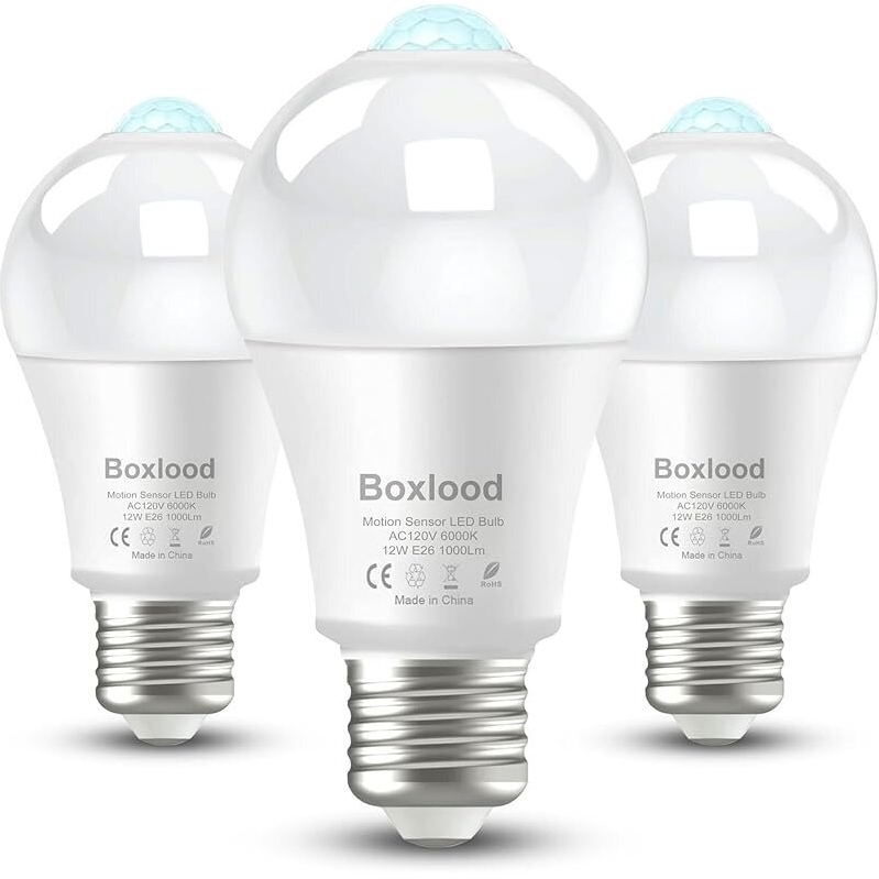 Boxlood 3pk 12W 1000lm E26 A19 Smart Dimmable LED Light Bulbs with Motion Sensor