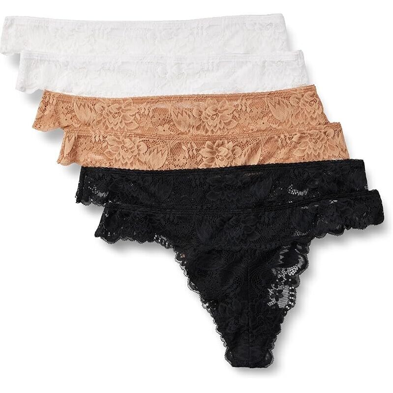 6-Pack Amazon Essentials Women's Stretch Galloon Lace Thong - Elegant and Comfortable