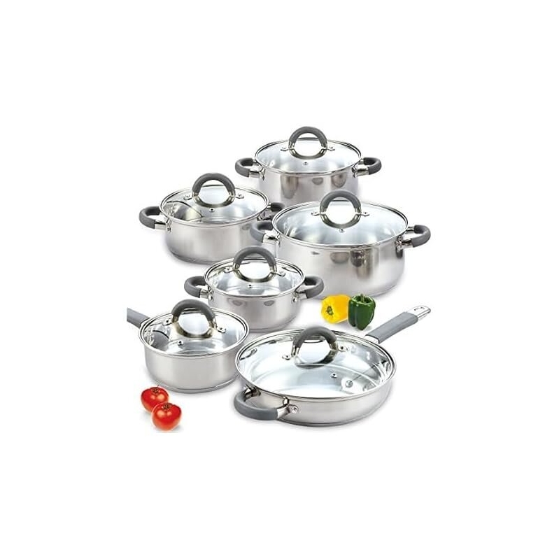 Cook N Home 3-Ply 12pc Stainless Steel Cookware Set - Versatile Kitchen Essentials