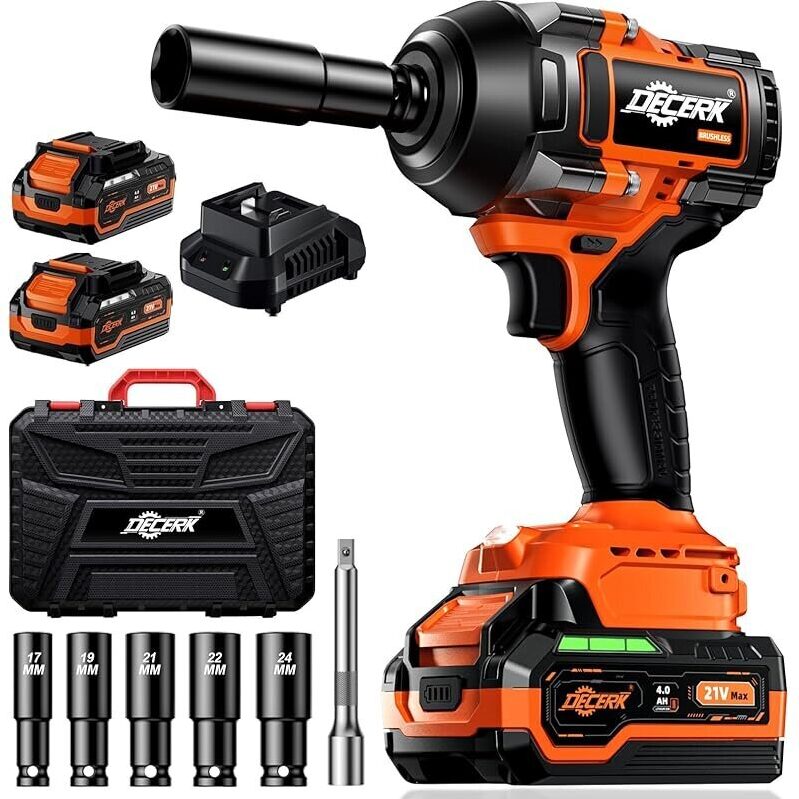 Decerk 900Nm High-Torque Impact Wrench with 2 Batteries