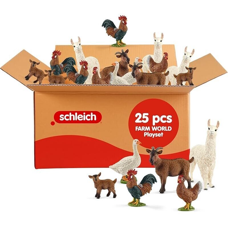 Schleich Farm World 25 PC Farm Animal Playset w/Roosters - Educational Toy Set