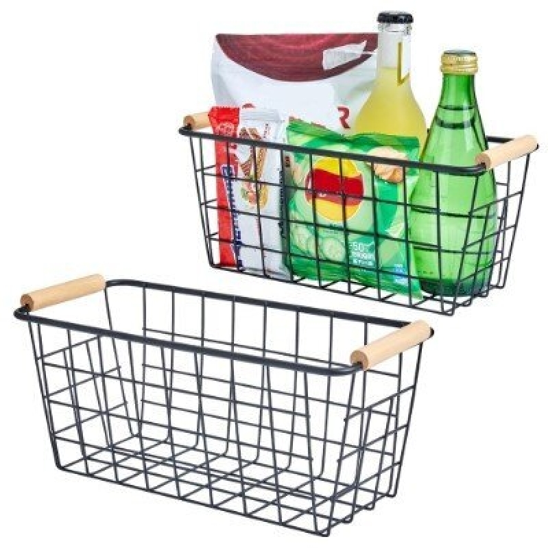 Elegant Black Iron Wall-Mounted Storage Baskets - 2 Pack