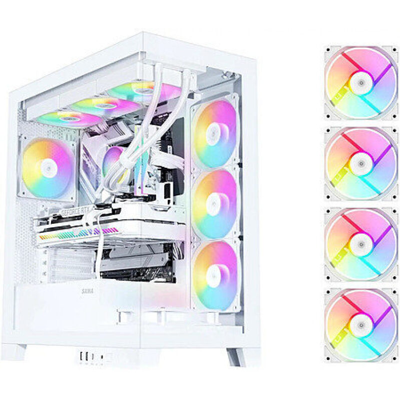 SAMA V50 White Mid Tower PC Case - ARGB Fans & Radiator Support