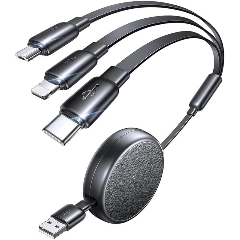 LISEN 3-in-1 Multi Charging Cable Retractable Car Charger