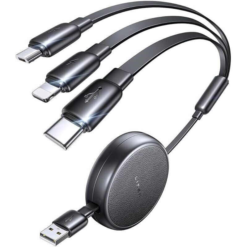LISEN 3-in-1 Multi Charging Cable Retractable Car Charger