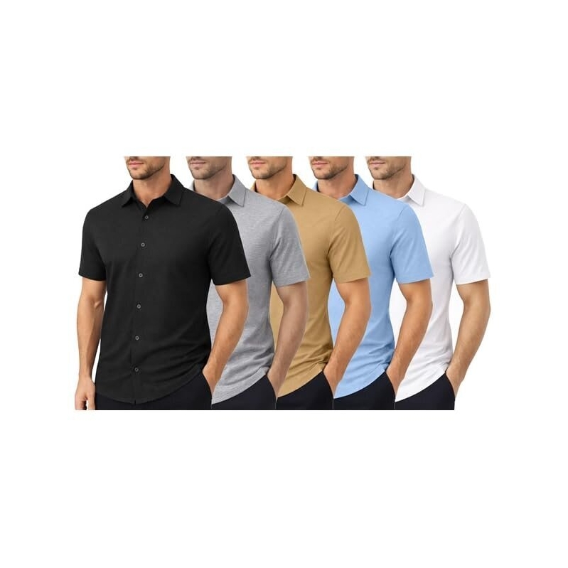 5-Pack Men's Short Sleeve Knit Button Down Shirt - Ultimate Comfort & Versatility