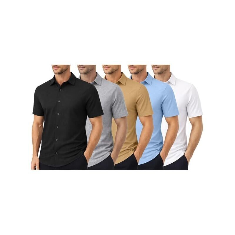 5-Pack Men's Short Sleeve Knit Button Down Shirt - Ultimate Comfort & Versatility