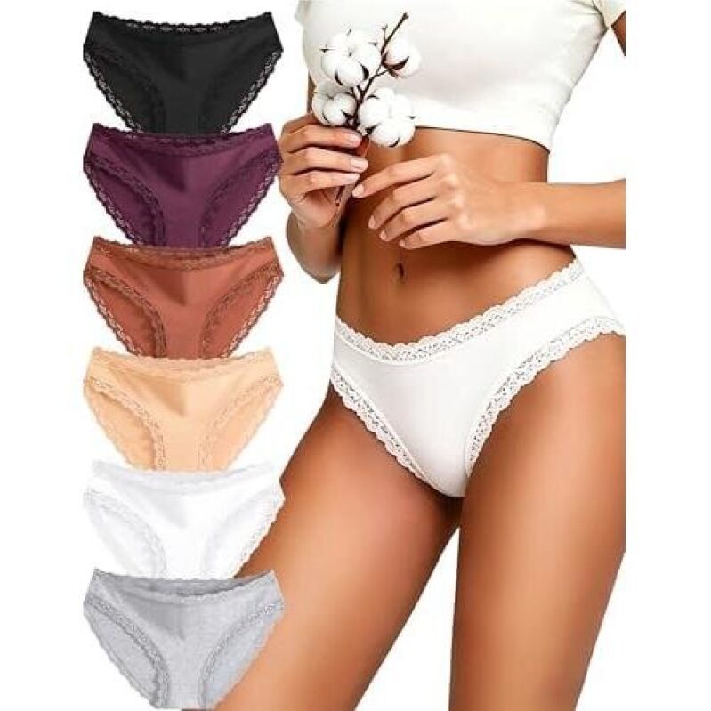 6-Pack Pure Cotton Seamless Breathable Lace Women's Panties - Premium Comfort