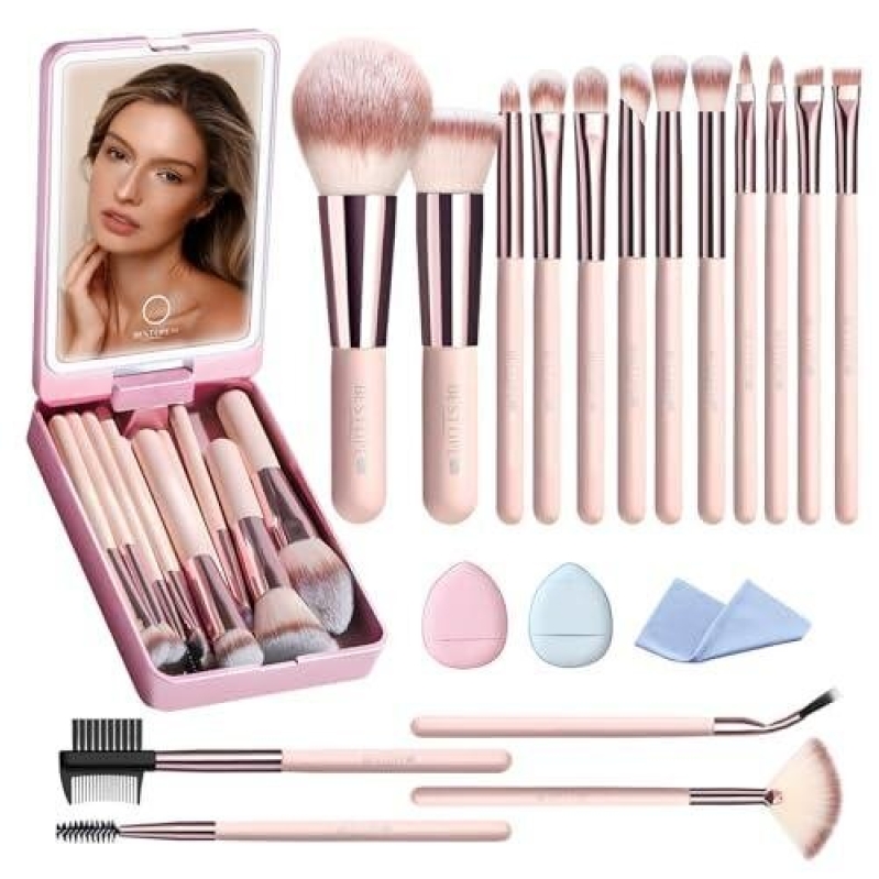 Mystash 20-Piece Makeup Brush Set with Mirror - 50% Off