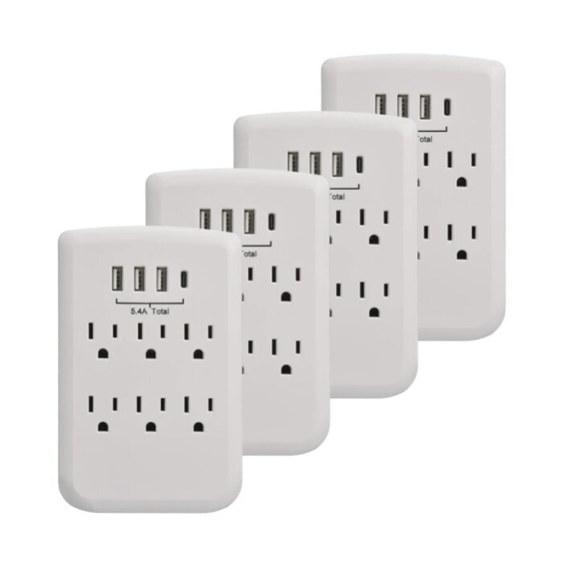 4-pack Clear Power 6-outlet wall-tap with 3 USB-A and 1 USB-C for $20 shipped