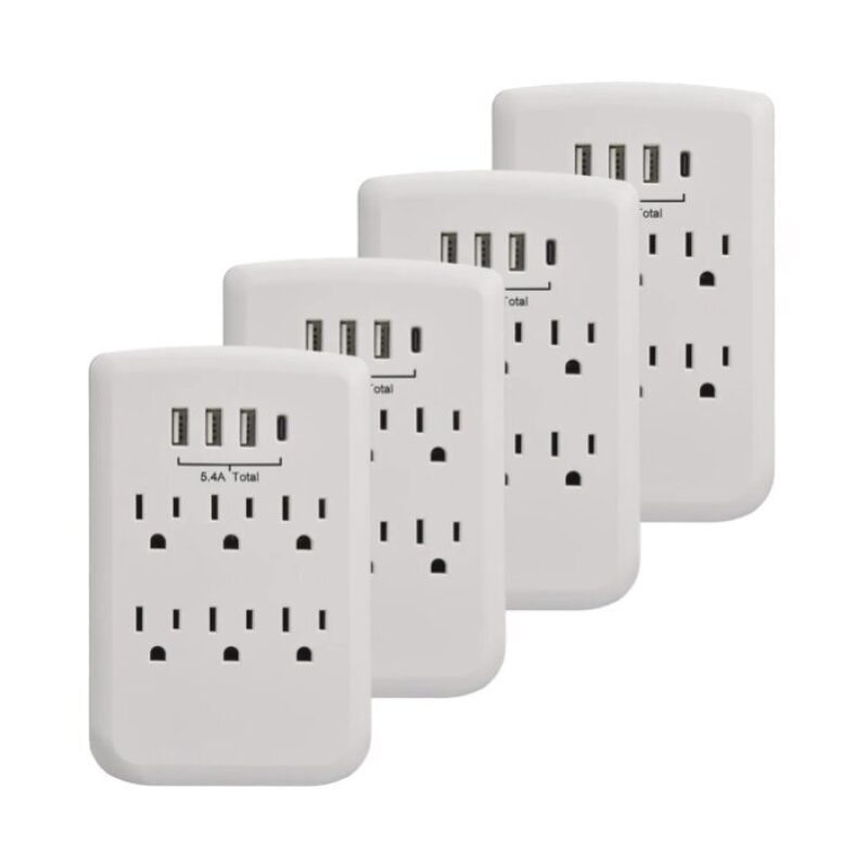 4-pack Clear Power 6-outlet wall-tap with 3 USB-A and 1 USB-C for $20 shipped