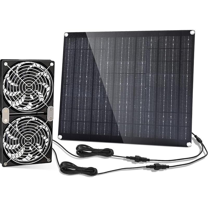 30W Solar Powered Fan with Dual IPX7 Waterproof Fans - Durable Outdoor Cooling