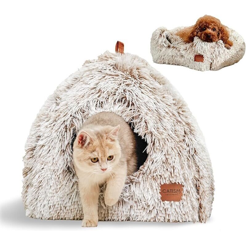 CATISM Self-Warming 2 in 1 Foldable Cat Cave w/Pillow - Perfect Pet Bed
