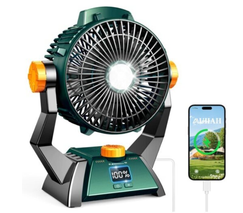 Rechargeable Camping Fan with LED Light - 52% Off