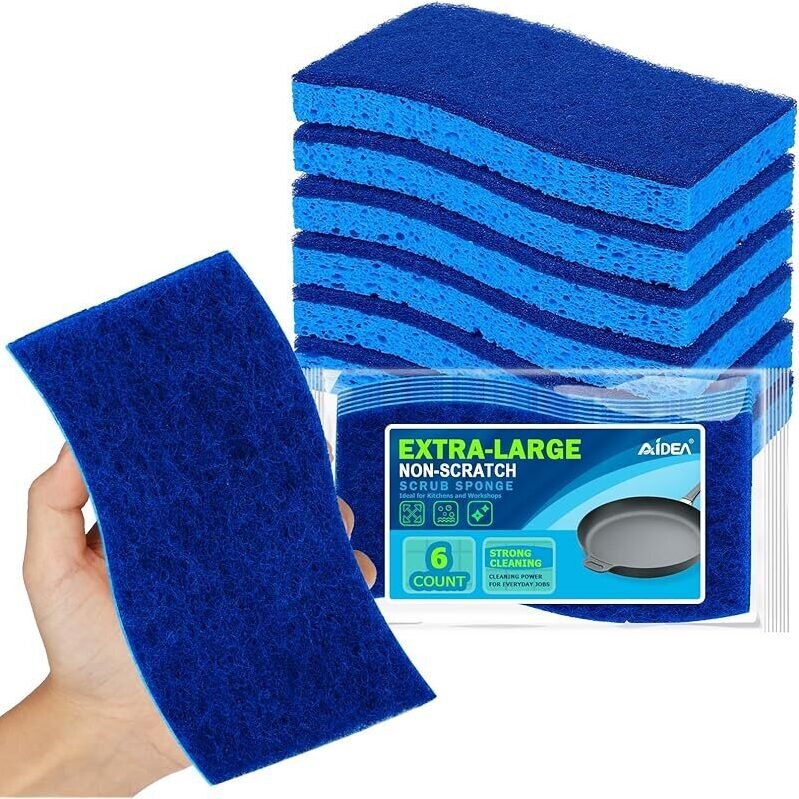 6-Count AIDEA Non-Scratch XL Scrub Sponges - High-Efficiency Cleaning Tools