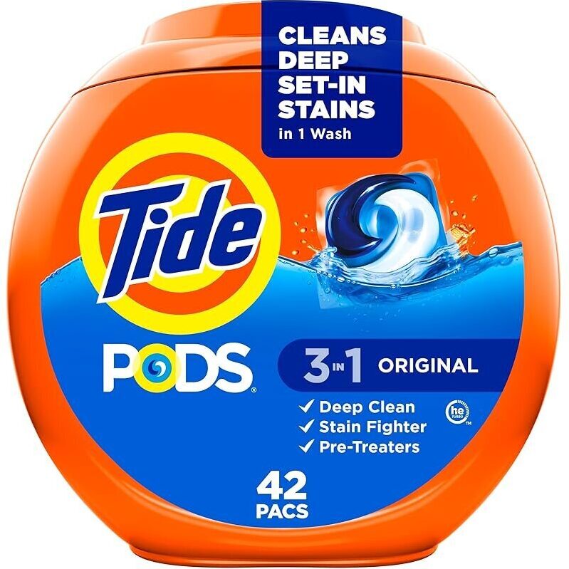 Tide PODS Laundry Detergent Pacs - 3-in-1 Stain Remover, 42 Count